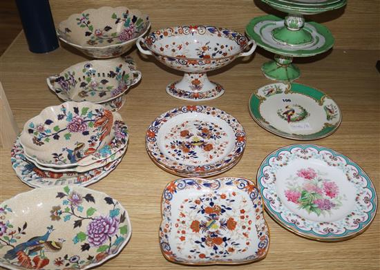 A Wedgwood creamware part dessert service, a Spode part dessert service and four plates with turquoise borders